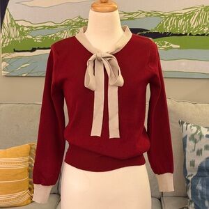 Elegant Red Sweater with Bow Detail